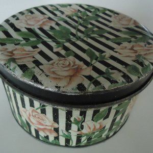 Vintage c 1920 Tindeco Rose & Stripe Vanity Tin